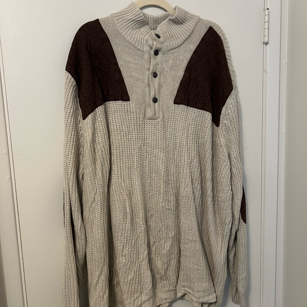 Men's Beige and Dark Brown Turtleneck Sweater
